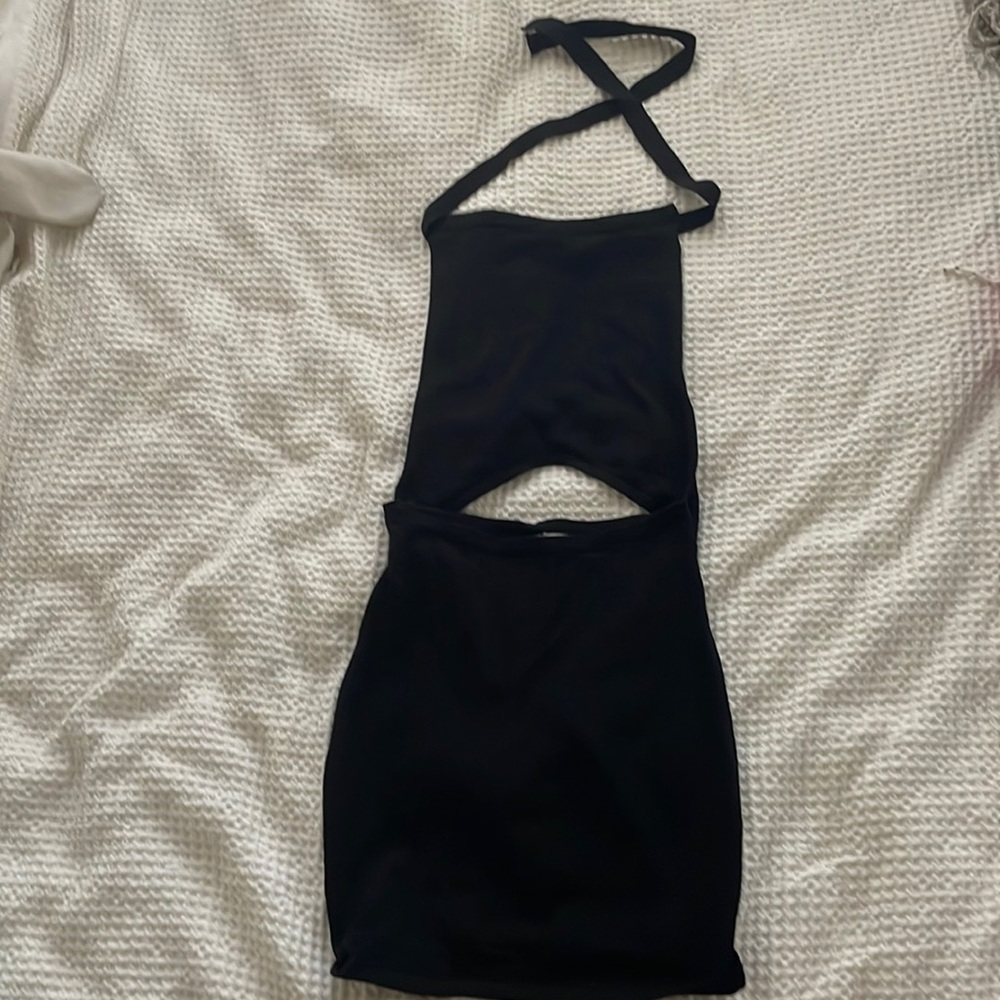 Black cut out halter dress